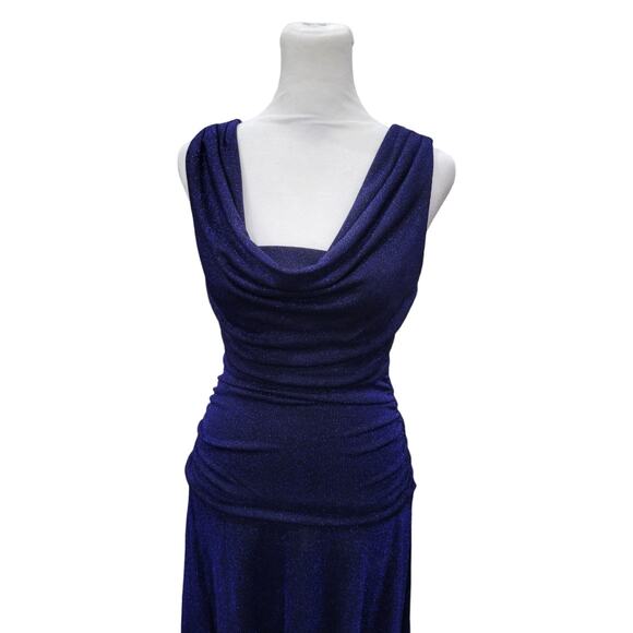 Nightway Ruched Sleeveless Maxi Dress Womens Size 4 Sparkle Blue Elegant Evening - Picture 11 of 15
